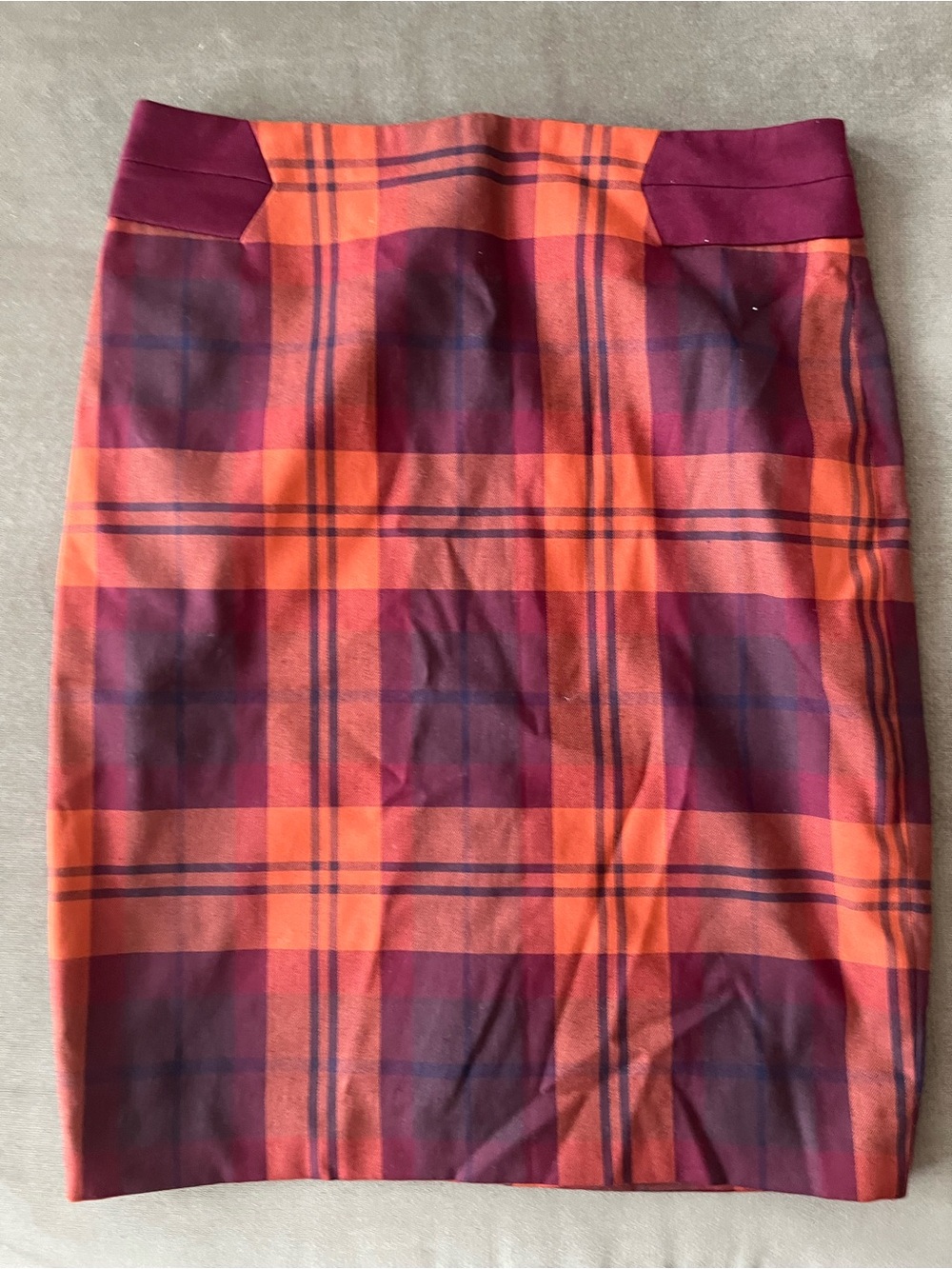 The Limited Orange and Burgundy Plaid Pencil Skirt